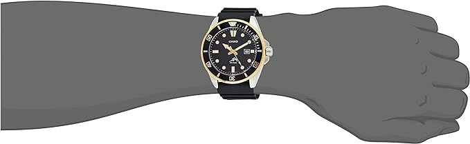 Casio Men's Diver Inspired Stainless Steel Quartz Watch with Resin Strap, Black/Gold, 25.6 (Model: MDV106G-1AV)