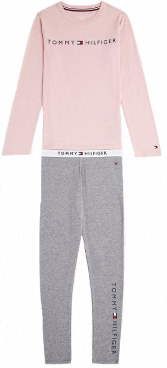 Tommy Hilfiger Girls LS Pant Jersey Pyjama Set, Rose Tan/ Medium Grey, 8-10 Years - 3alababak