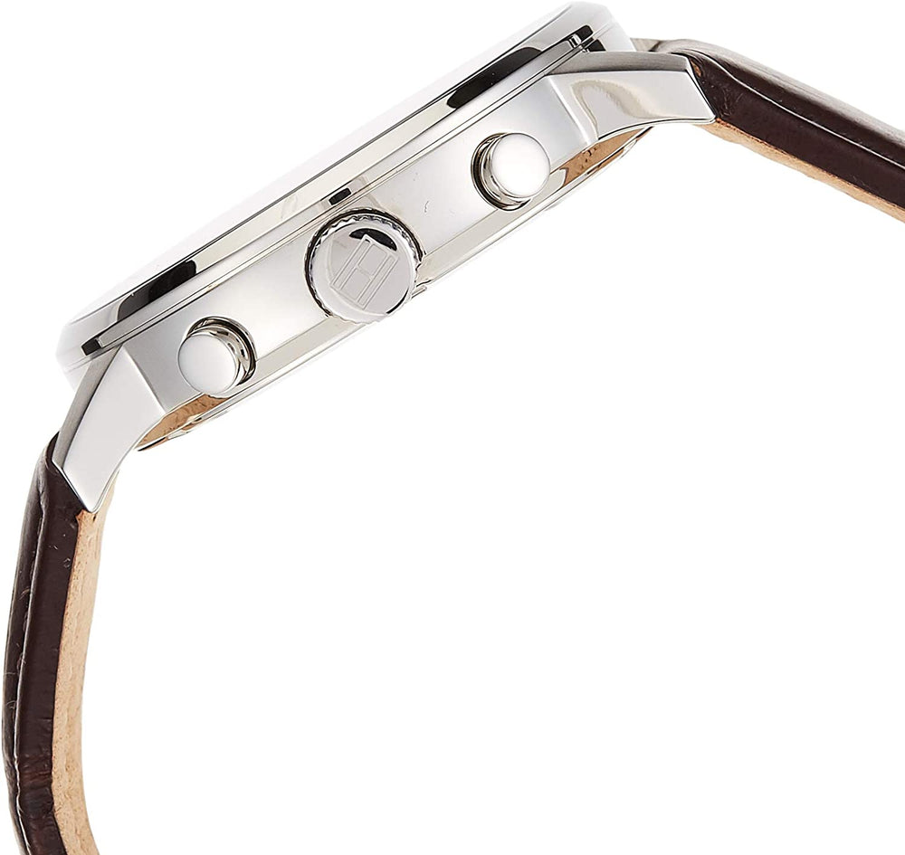 Tommy Hilfiger 1791309 Stitched-Detail Leather Round Analog Water Resistant Watch for Men - Brown - 3alababak