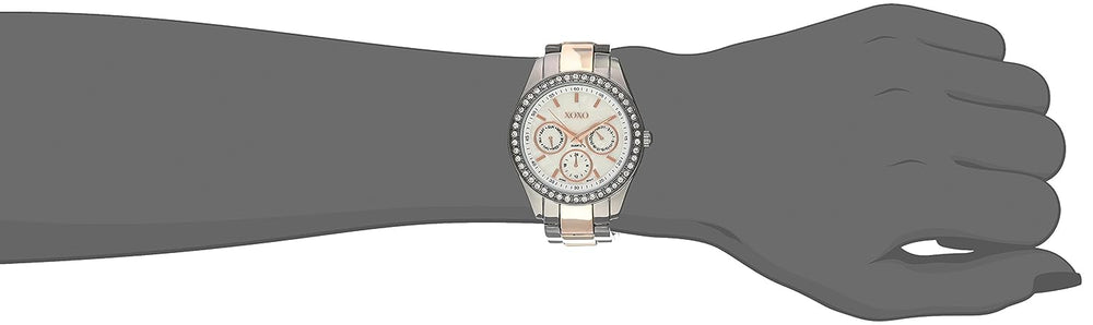 XOXO Women's XO5453 Gunmetal and Rose Gold Clear Rhinestones Bezel Bracelet Watch - 3alababak