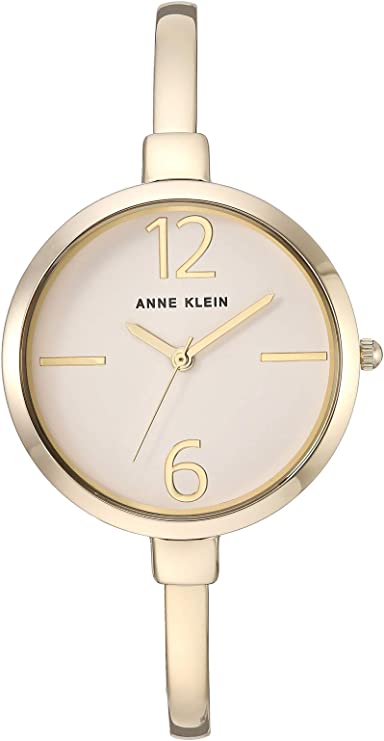 Anne Klein Women's AK/3290LPST Gold-Tone Bangle Watch and Swarovski Crystal Accented Bracelet Set - 3alababak