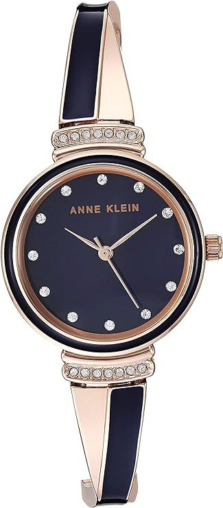 Anne Klein Women's AK/3292NVST Swarovski Crystal Accented Watch and Bangle Set Gold/Navy Blue