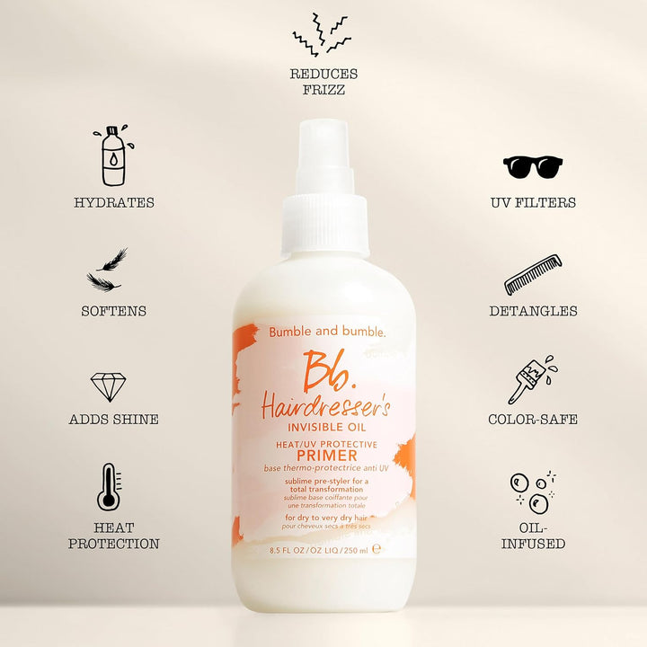 Bumble and bumble. Hairdresser's Invisible Oil Heat/UV Protection Leave-In Conditioner Hair Primer | Hydrating, Anti Frizz, Color Safe | Straight, Coily | With Argan Oil + Coconut Oil