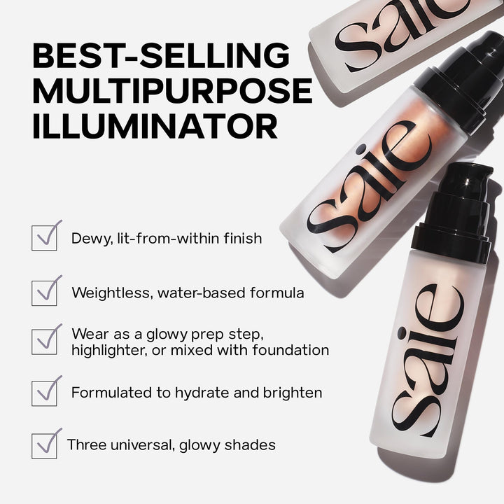 Saie Mini Glowy Super Gel Lightweight Illuminator - Luminizer + Makeup Primer for Glowing Skin - Enriched with Vitamin C + Hydrating Squalane Oil