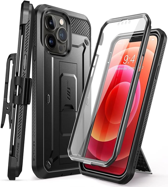 SUPCASE Unicorn Beetle Pro Series Case for iPhone 13 Pro Max (2021 Release) 6.7 Inch, Built-in Screen Protector Full-Body Rugged Holster Case (Black)