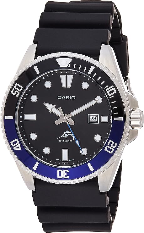 Casio Men's Diver Inspired Stainless Steel Quartz Watch with Resin Strap, Blue Black, 25.6 (Model: MDV106B-1AV) - 3alababak