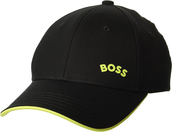 BOSS Men's Curved Logo Cap - Dark Black / Lime Green - 3alababak