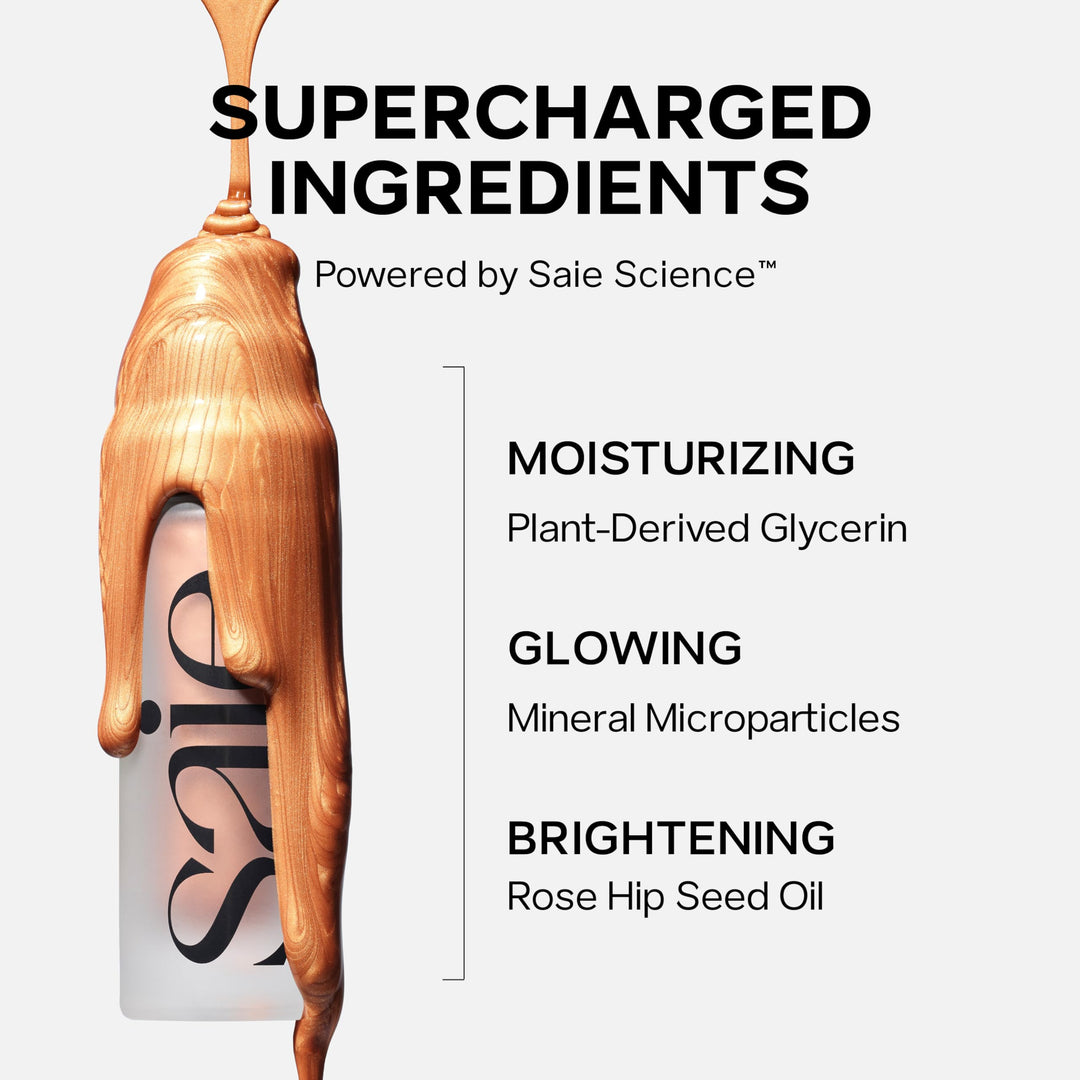 Saie Mini Glowy Super Gel Lightweight Illuminator - Luminizer + Makeup Primer for Glowing Skin - Enriched with Vitamin C + Hydrating Squalane Oil