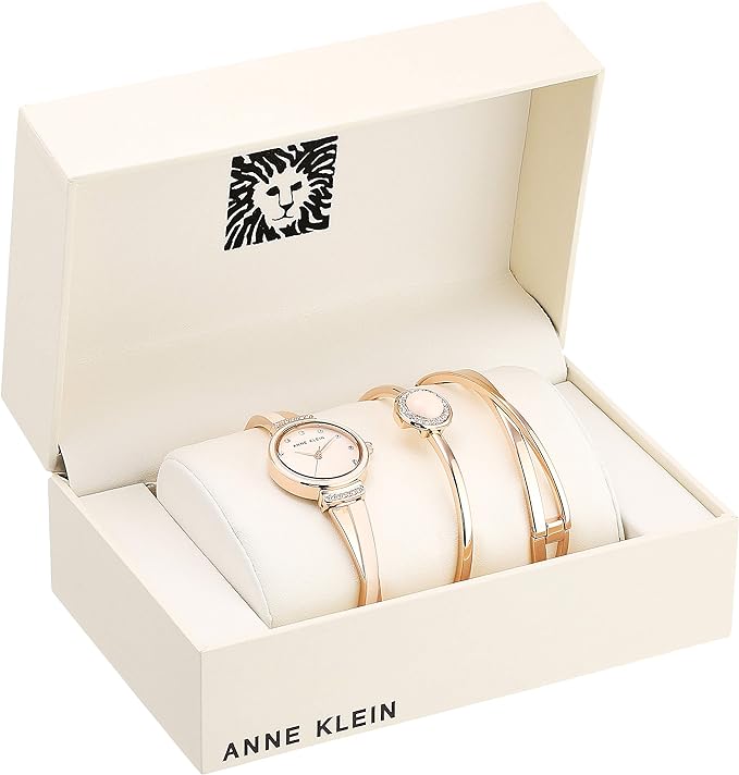 Anne Klein Women's AK/3292LPST Swarovski Crystal Accented Watch and Bangle Set - 3alababak