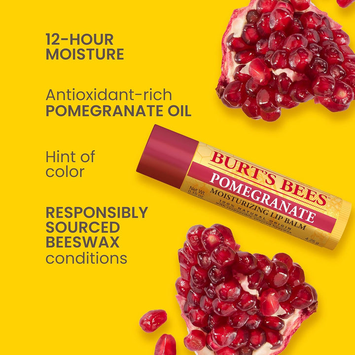 Burt's Bees Lip Balm - Pomegranate, Lip Moisturizer With Responsibly Sourced Beeswax, Tint-Free, Natural Origin Conditioning Treatment - 1 Count