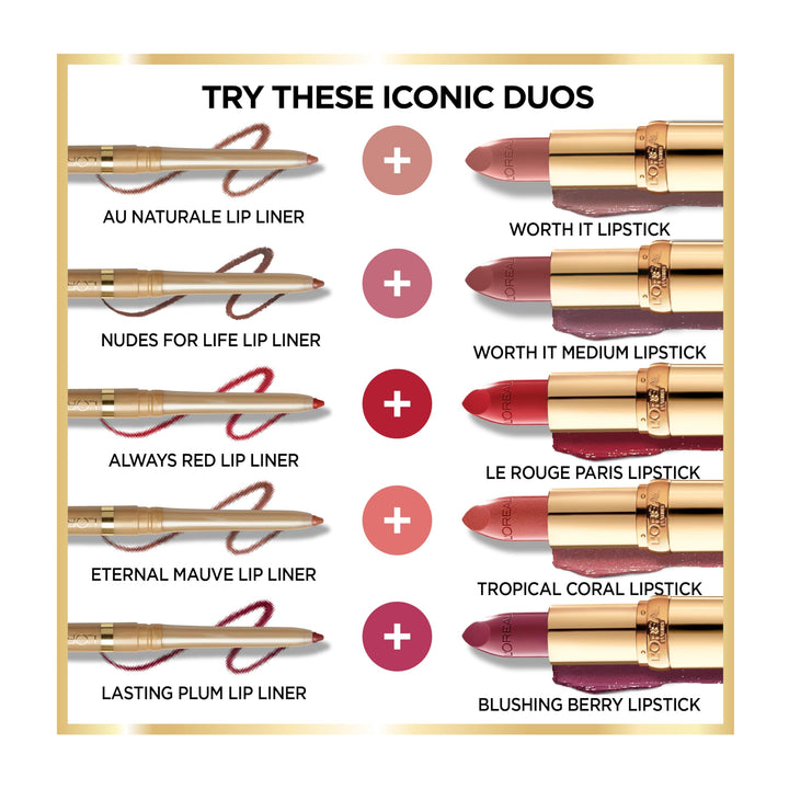 L'Oreal Paris Colour Riche Lip Liner Pencil, Creamy Lip Liner with Omega 3 and Vitamin E