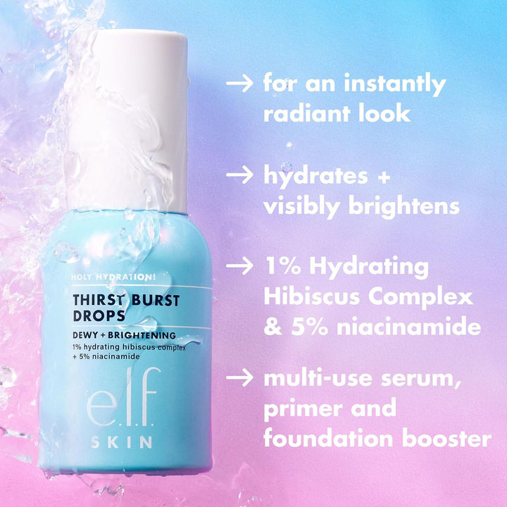 e.l.f. SKIN Holy Hydration! Thirst Burst Drops Mini, Serum For An Instant Radiant Complexion, Made With Hyaluronic Acid, Vegan & Cruelty-Free