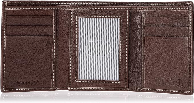 Timberland Men's Leather Trifold Wallet with ID Window Brown (Blix) D10241 - 3alababak