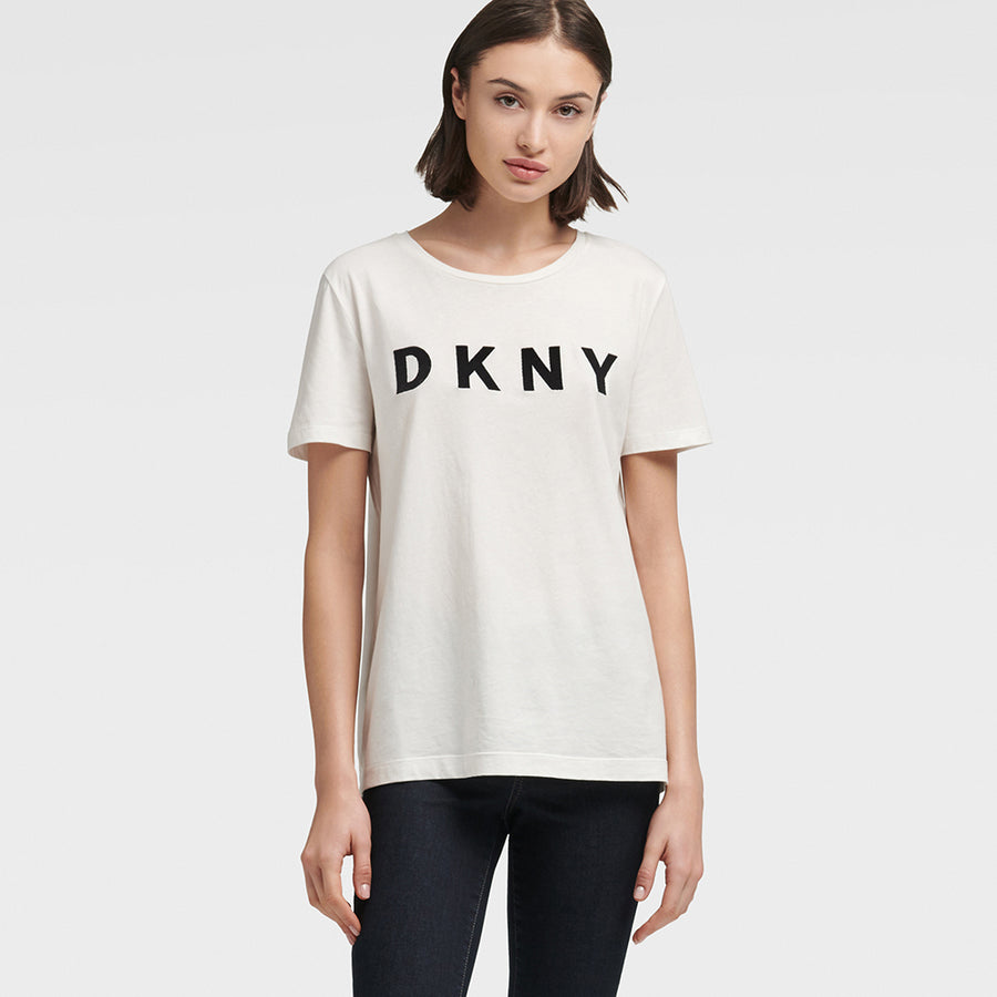 DKNY SPORTSWEAR Women's Missy W3276cna, S/S Logo Tee XL - White - 3alababak