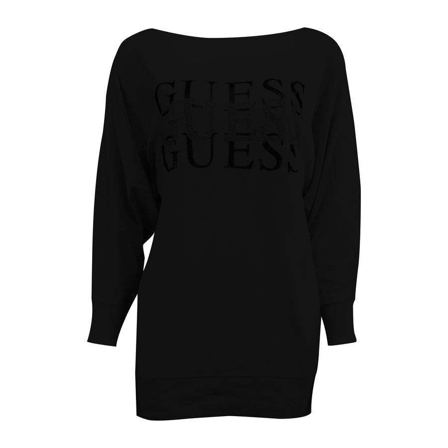 Guess Women Long Sleeve Wide Neck Black Sweater Top - 3alababak