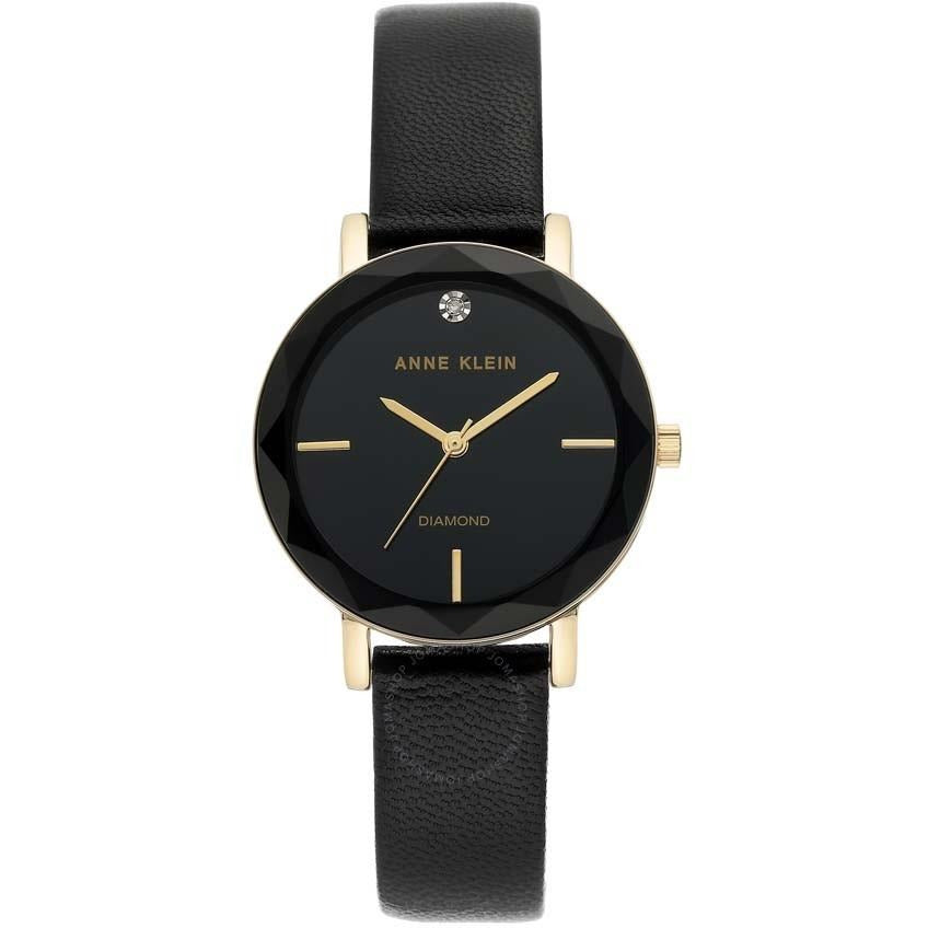 Anne Klein Women's Genuine Diamond Dial Leather Strap Watch Model AK/3434BKBK - 3alababak