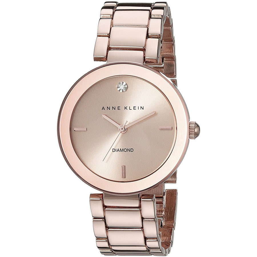 Anne Klein Women's AK/1362RGRG Rose Gold-Tone Diamond-Accented Bracelet Watch - 3alababak