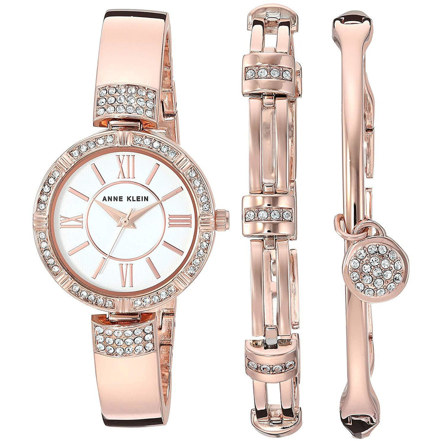 Anne Klein Women's AK/3294RGST Swarovski Crystal Accented Watch and Bracelet Set - 3alababak