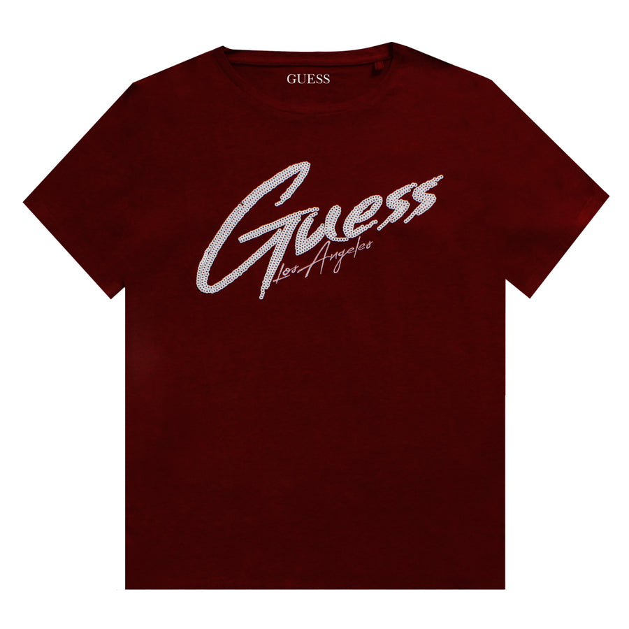 Guess Women Logo Front T-shirt Red Color - 3alababak