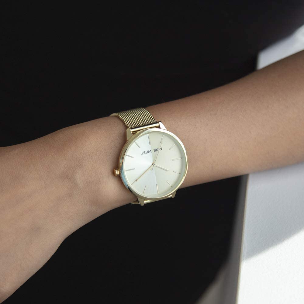 Nine West Women's NW/1980CHGB Gold-Tone Mesh Bracelet Watch - 3alababak