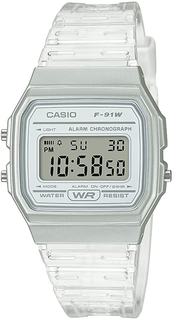 Casio Quartz Watch with Resin Strap, Clear, 20 (Model: F-91WS-7CF) - 3alababak