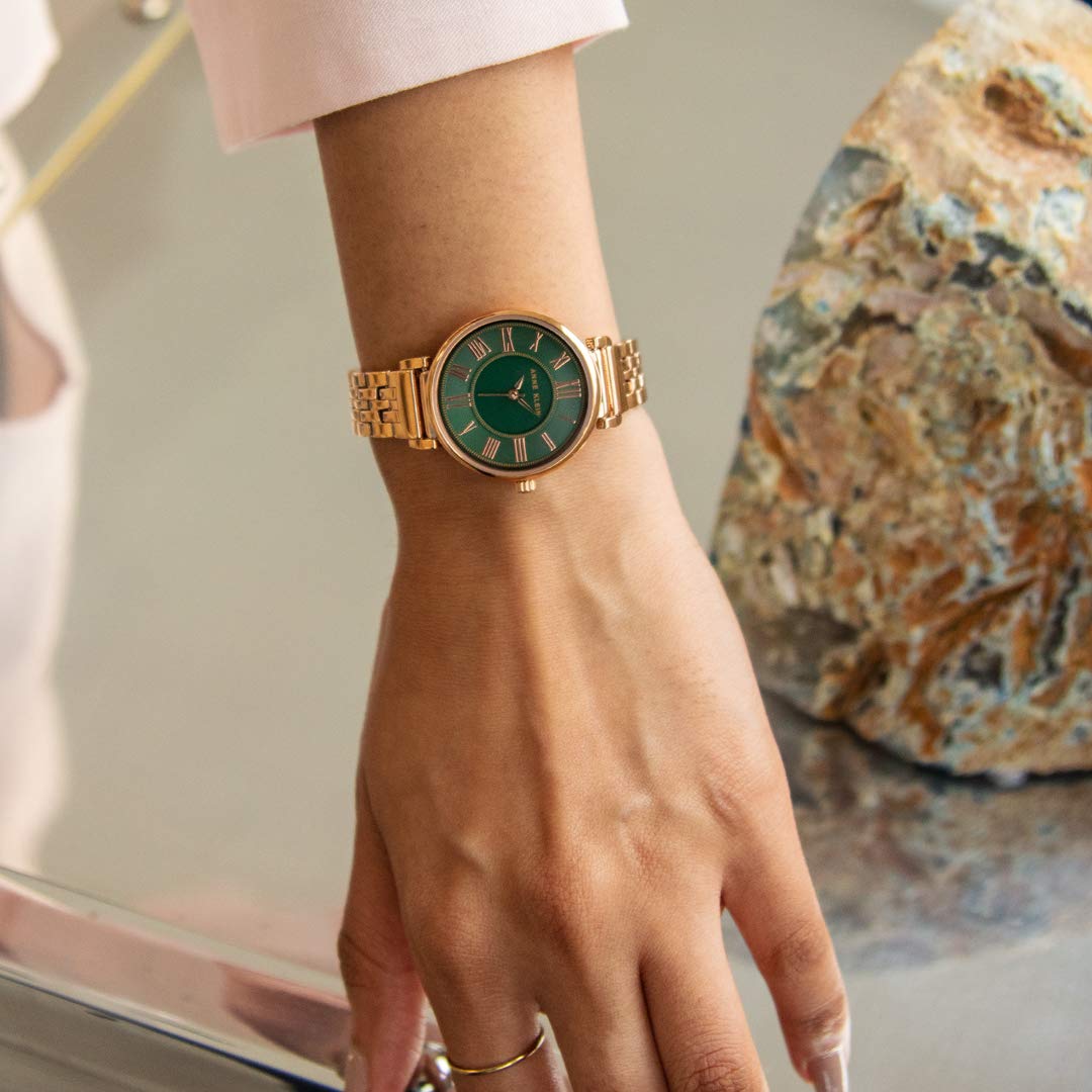 Anne Klein Women's AK/2158GNRG Rose Gold/Green Bracelet Watch - 3alababak