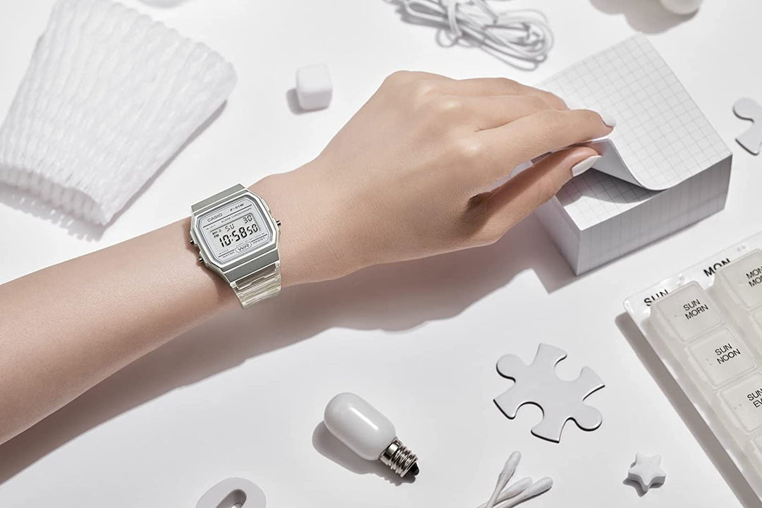 Casio Quartz Watch with Resin Strap, Clear, 20 (Model: F-91WS-7CF) - 3alababak