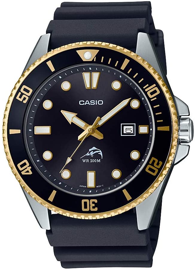 Casio Men's Diver Inspired Stainless Steel Quartz Watch with Resin Strap, Black, 25.6 (Model: MDV106G-1AV) - 3alababak