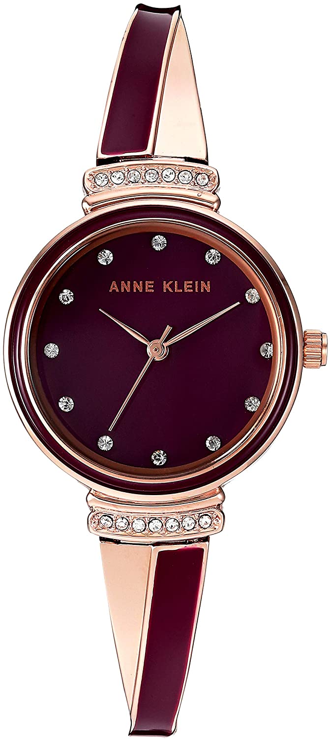 Anne Klein Women's AK/2716RBST Premium Crystal Accented Rose Gold-Tone and Burgundy Watch and Bangle Set - 3alababak