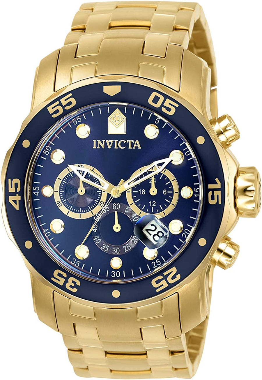 Invicta Men's 0073 Pro Diver Collection Chronograph 18k Gold-Plated Watch with Link Bracelet - 3alababak