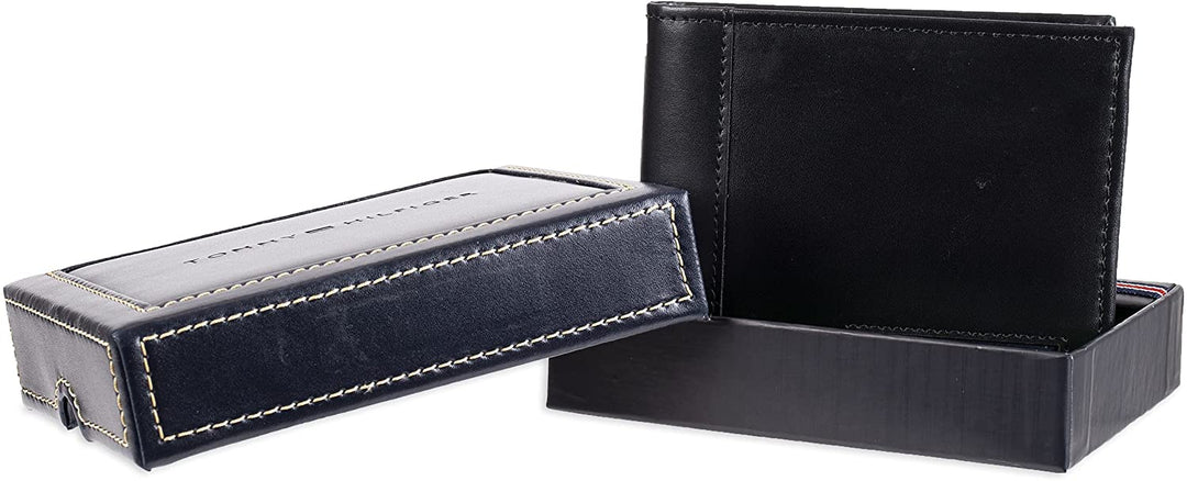 Tommy Hilfiger Men's Leather 31TL22X063 Cambridge Passcase Wallet with Removable Card Holder Black - 3alababak