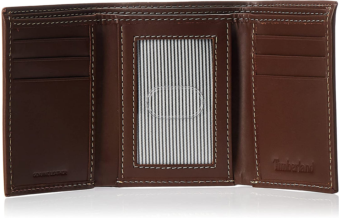 Timberland Men's Leather Trifold Wallet with ID Window Brown D77221/01 - 3alababak