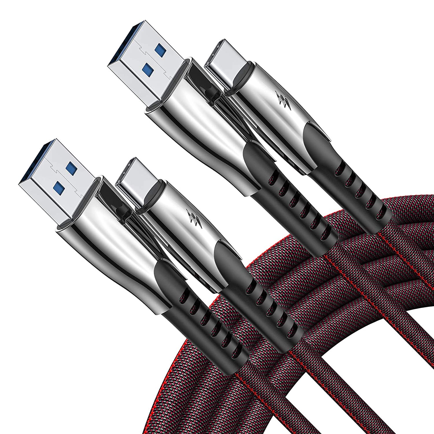 AINOPE USB Type C Cable 3.1A Fast Charger (2-Pack, 6ft+6ft) - Red