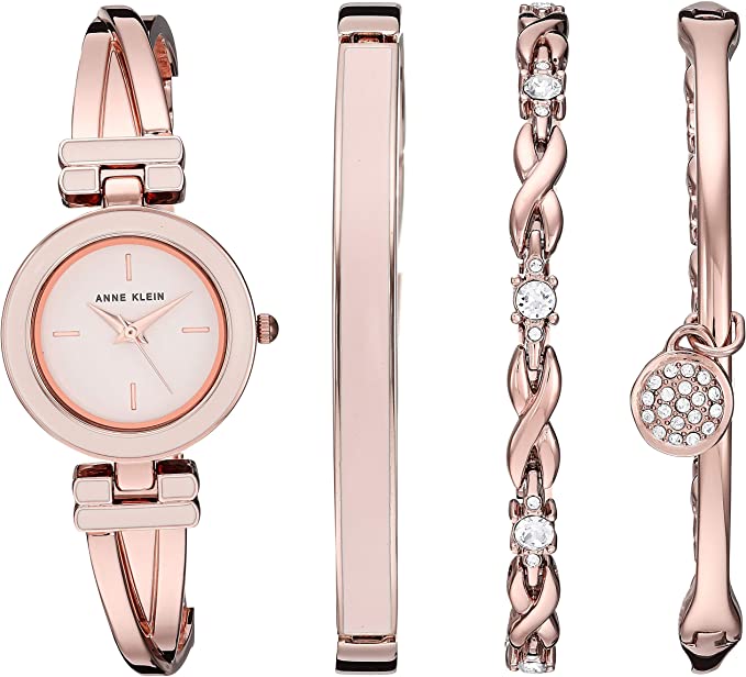 Anne Klein Women's AK\3284LPST Bangle Watch and Premium Crystal Accented Bracelet Set - 3alababak