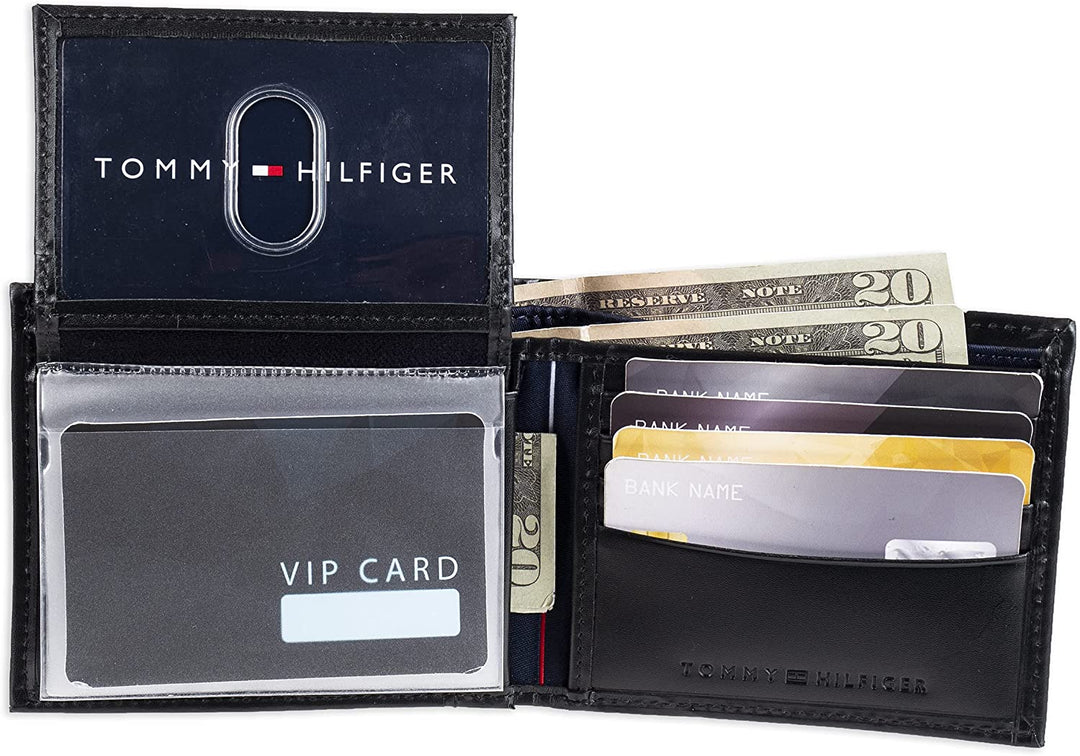 Tommy Hilfiger Men's Leather 31TL22X063 Cambridge Passcase Wallet with Removable Card Holder Black - 3alababak