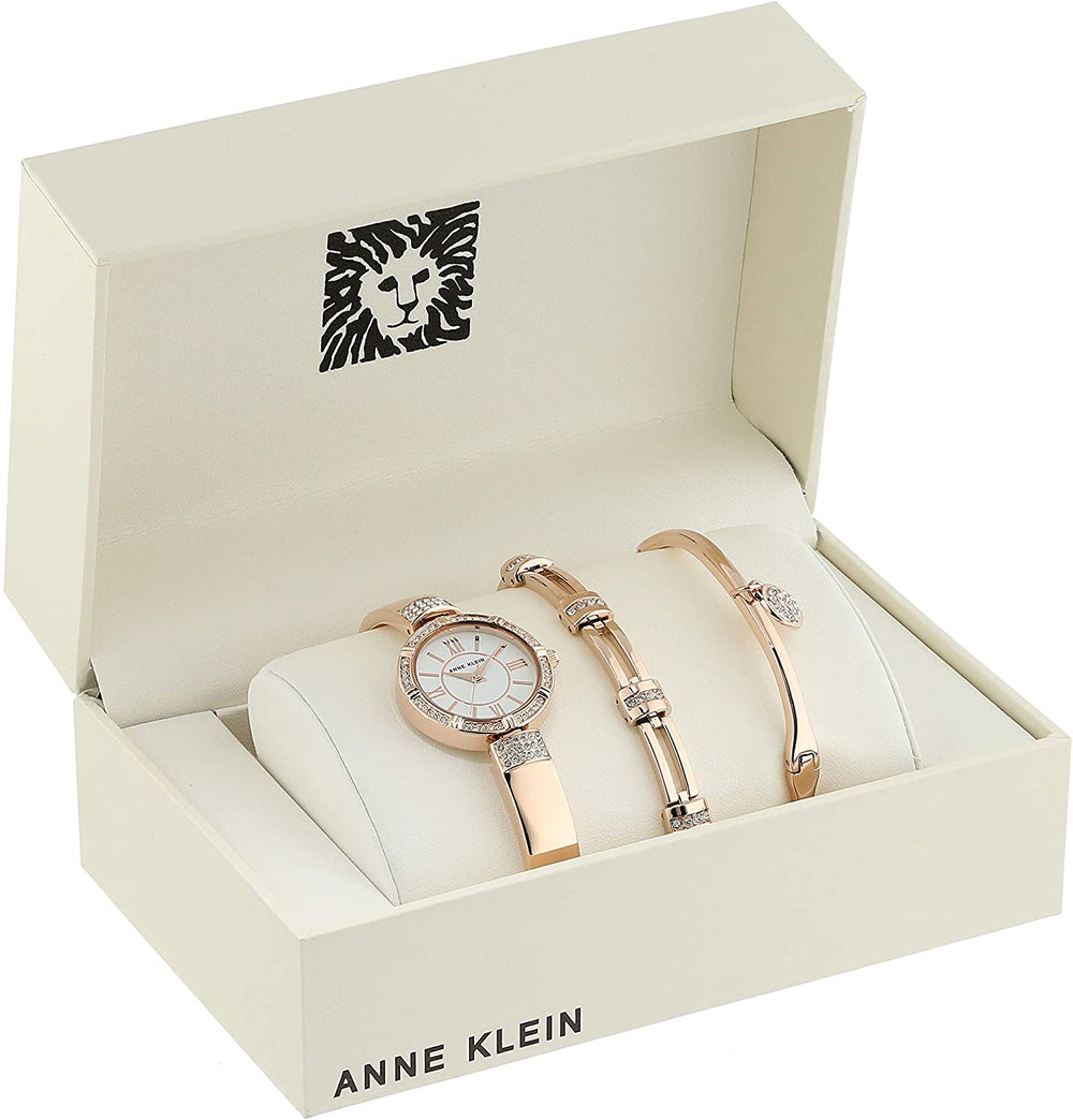 Anne Klein Women's AK/3294RGST Swarovski Crystal Accented Watch and Bracelet Set - 3alababak