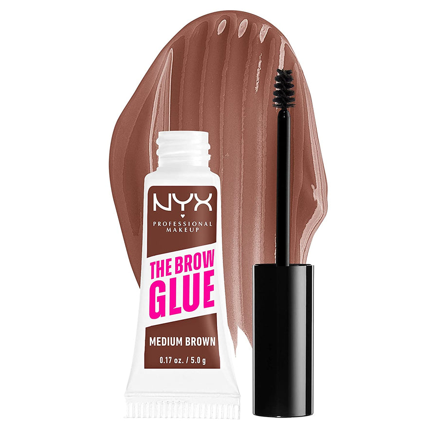 NYX PROFESSIONAL MAKEUP The Brow Glue, Extreme Hold Tinted Eyebrow Gel - Medium Brown - 3alababak
