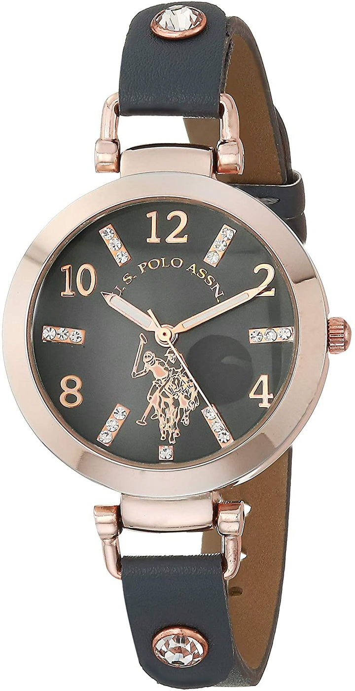 U.S. Polo Assn. Women's Stainless Steel USC42038AZ Quartz Watch with Faux Leather Strap - 3alababak