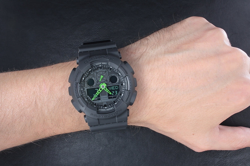 Casio Men's G-Shock Analog Digital Watch GA-100C-1A3, Black/Green - 3alababak