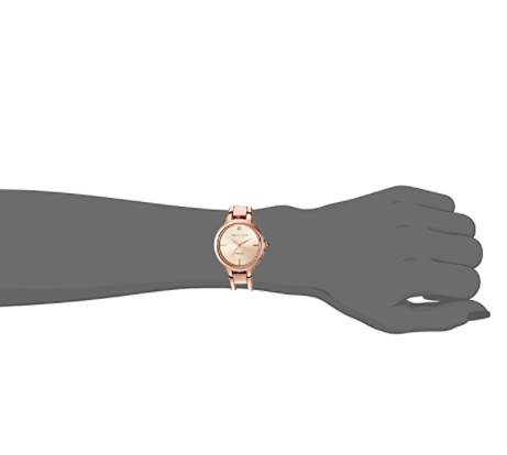 Anne Klein Women's AK/2626RGRG Diamond-Accented Dial Rose Gold-Tone Open Bangle Watch - 3alababak