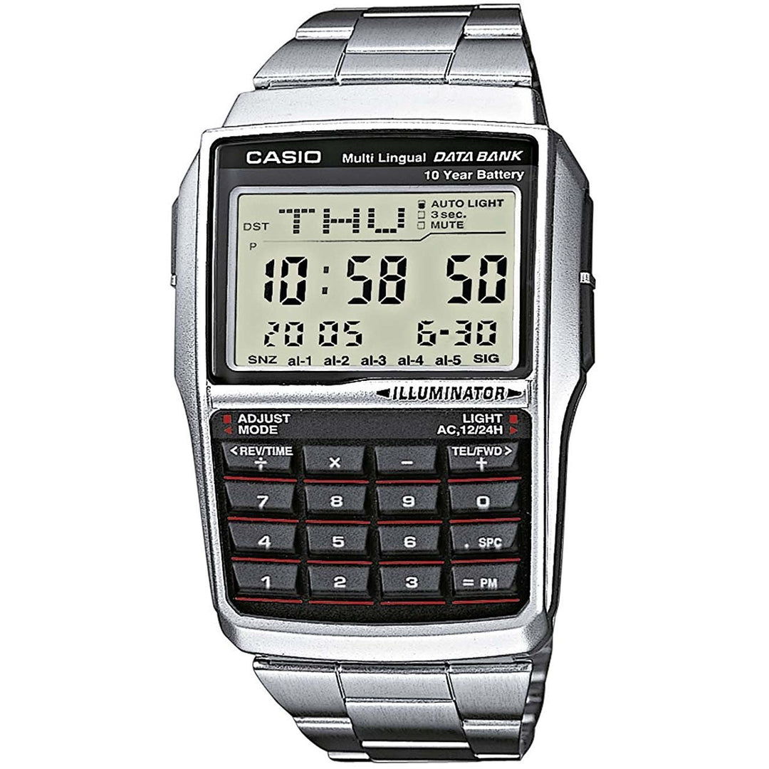 Casio Multi-Lingual Data Bank Men's Digital Dial Stainless Steel Band Watch - DBC-32D-1A - 3alababak