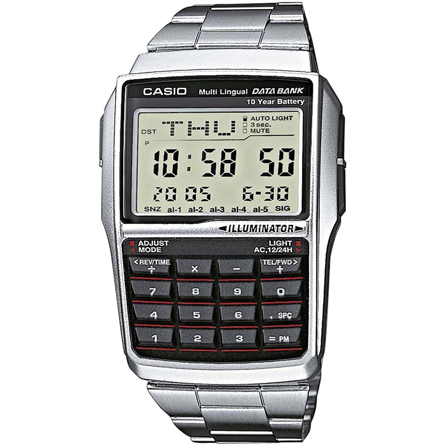 Casio Multi-Lingual Data Bank Men's Digital Dial Stainless Steel Band Watch - DBC-32D-1A - 3alababak