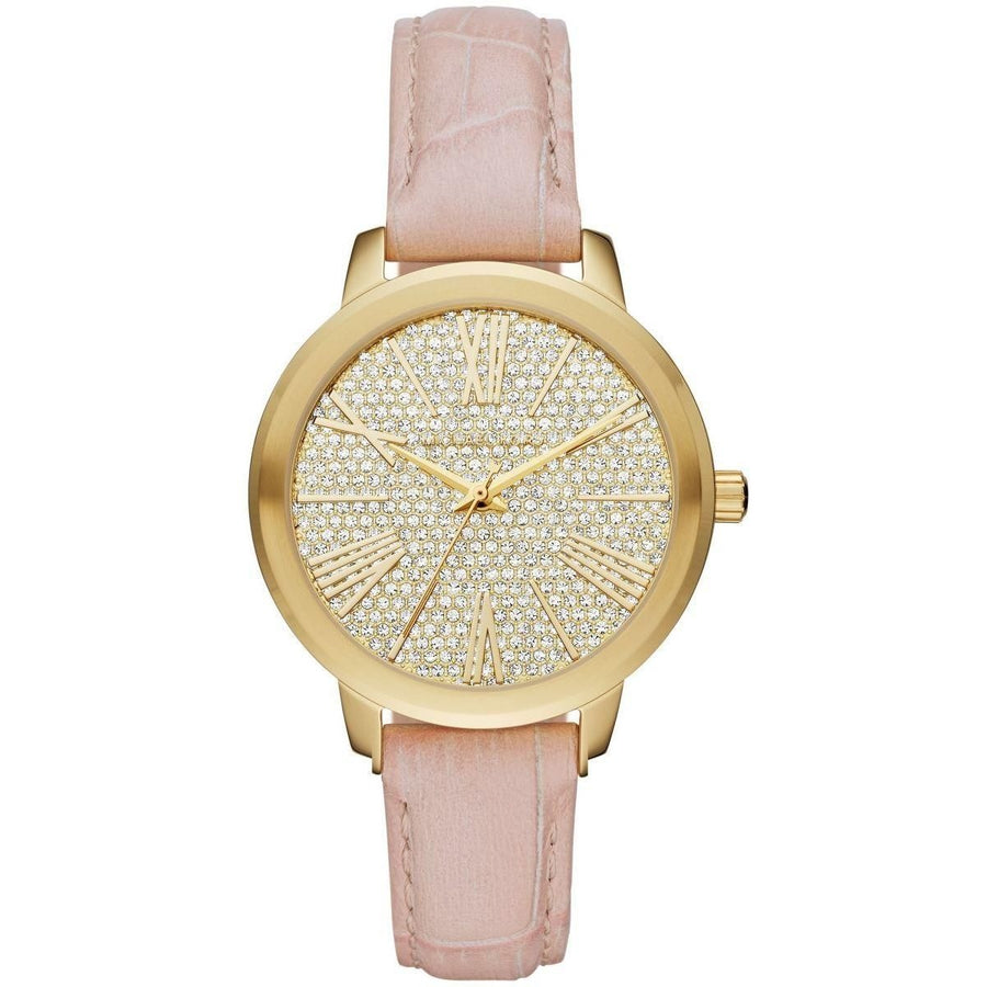 Michael Kors Hartman Women's Gold Pave Dial Leather Band Watch - MK2480 - 3alababak