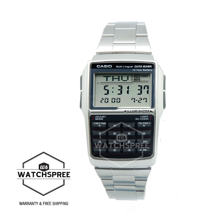 Casio Multi-Lingual Data Bank Men's Digital Dial Stainless Steel Band Watch - DBC-32D-1A - 3alababak