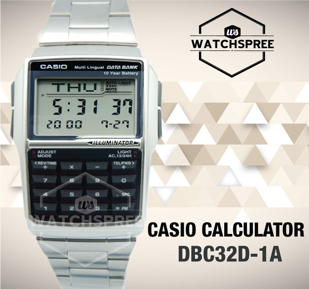 Casio Multi-Lingual Data Bank Men's Digital Dial Stainless Steel Band Watch - DBC-32D-1A - 3alababak