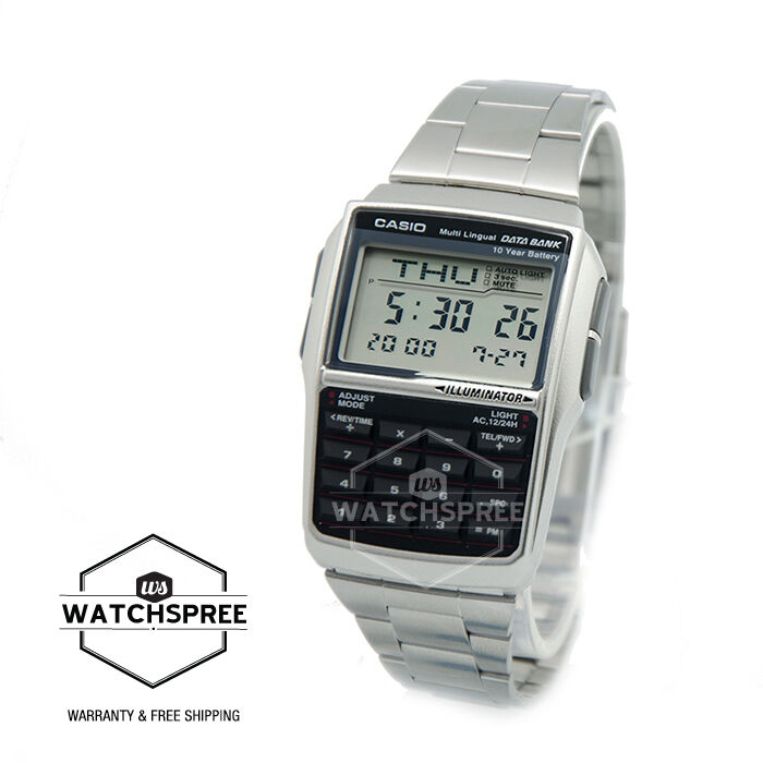 Casio Multi-Lingual Data Bank Men's Digital Dial Stainless Steel Band Watch - DBC-32D-1A - 3alababak