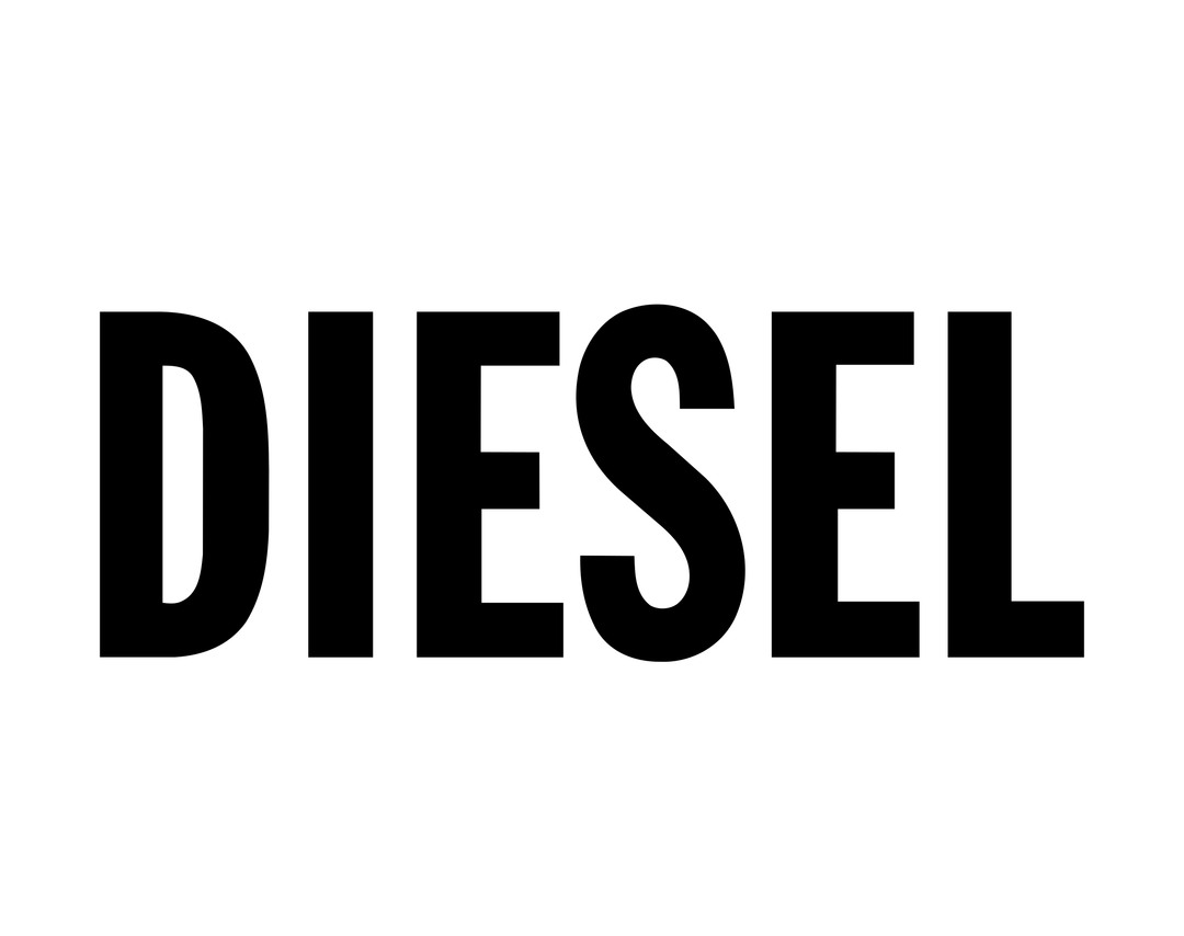 Bold black DIESEL text logo on a white background, fashion brand graphic