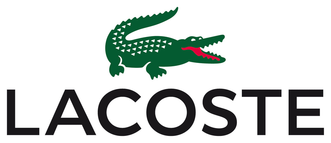Lacoste logo with green crocodile and black text on white background, fashion brand image