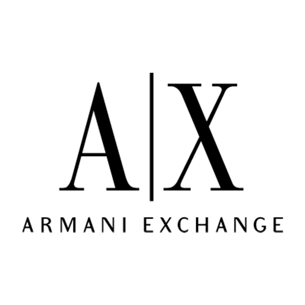 Black Armani Exchange AX logo on white background, luxury fashion brand emblem