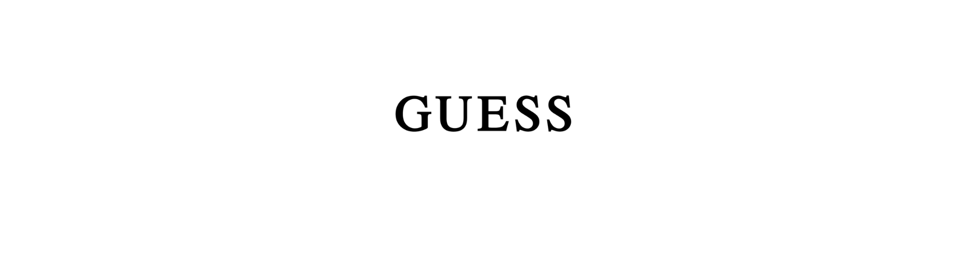 GUESS logo in bold black font on a white background, fashion brand image